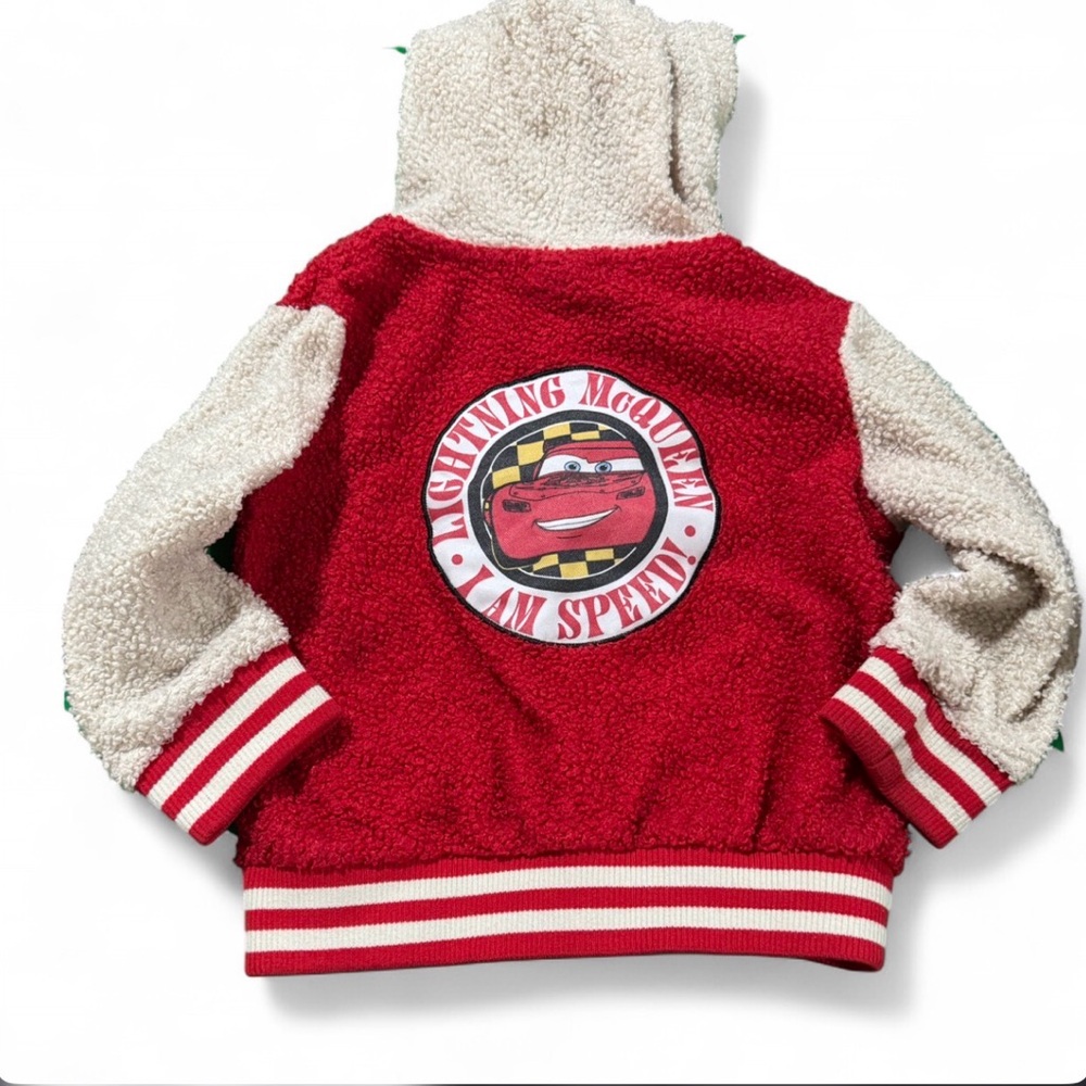 Disney Cars Lightning McQueen Jacket 3T Red Button Up Hoodie Toddler - Picture 2 of 5